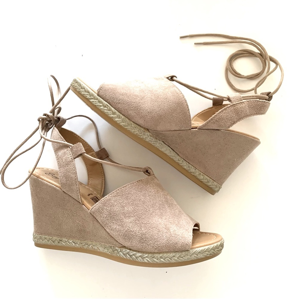 Seychelles Blush Suede Espadrille Wedge Sandals